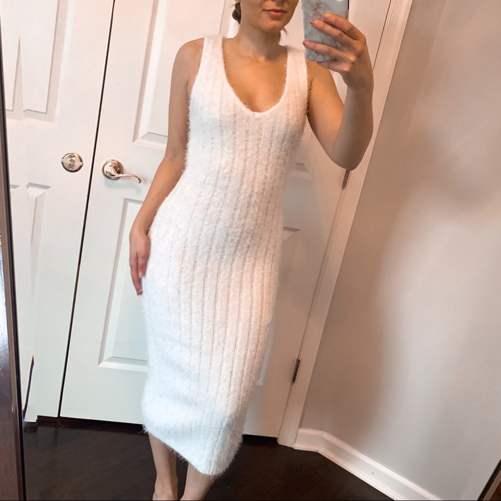 White Fuzzy Midi Dress